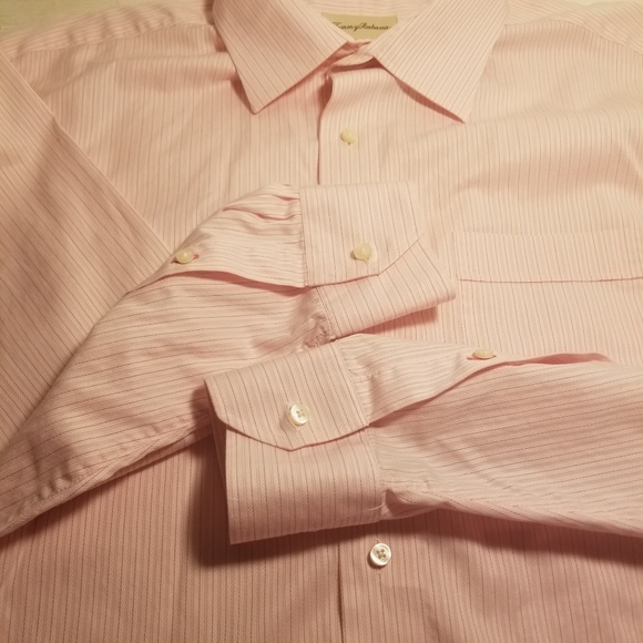 Tommy Bahama Pink Striped Mens Shirt Size 17 34-35 - Picture 7 of 8